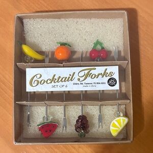 Fruit-Themed Cocktail Forks Set of 6